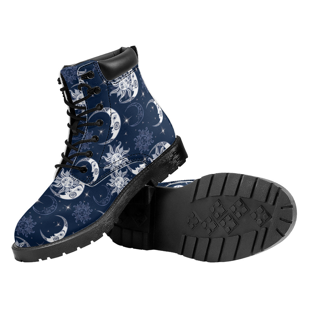 White And Blue Celestial Pattern Print Work Boots