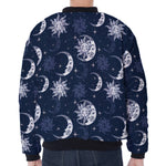 White And Blue Celestial Pattern Print Zip Sleeve Bomber Jacket