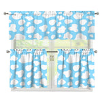 White And Blue Cow Print 3 Piece Kitchen Curtains