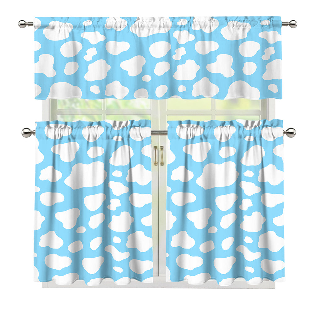 White And Blue Cow Print 3 Piece Kitchen Curtains