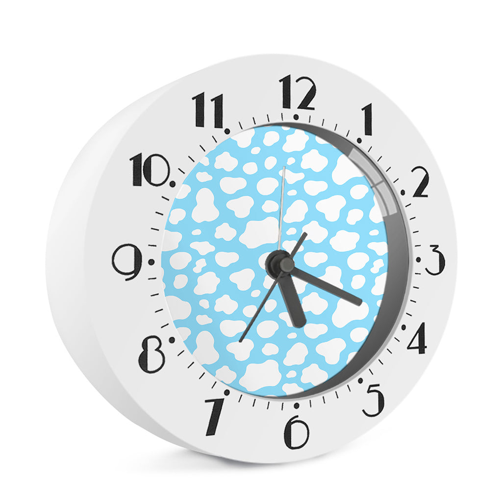 White And Blue Cow Print Alarm Clock