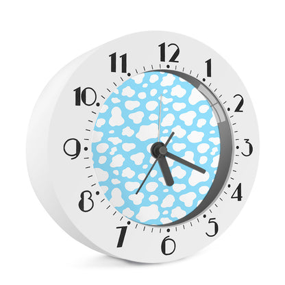 White And Blue Cow Print Alarm Clock