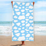 White And Blue Cow Print Beach Towel