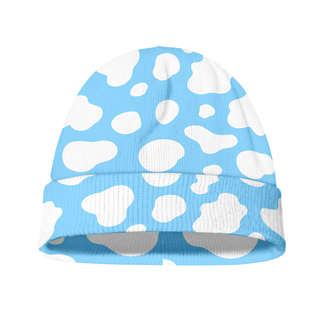 White And Blue Cow Print Beanie