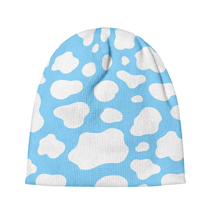 White And Blue Cow Print Beanie