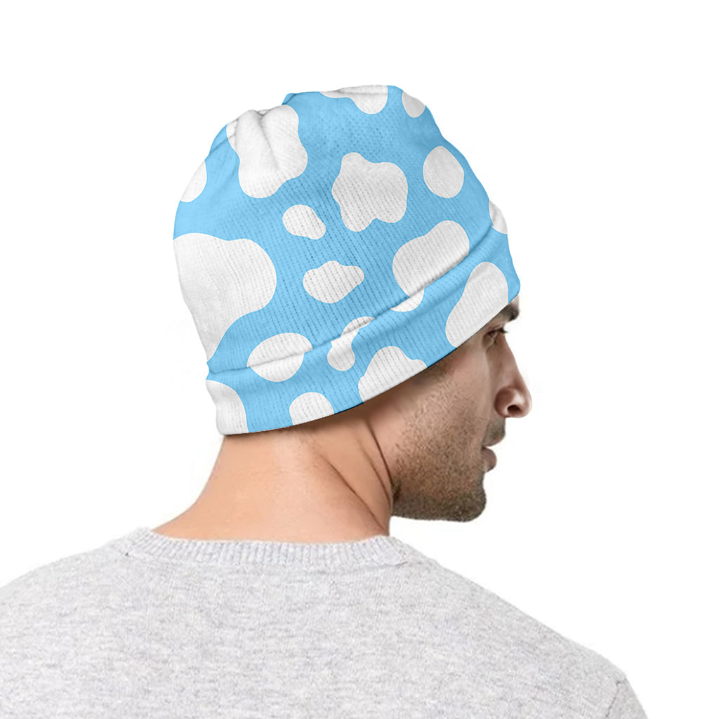 White And Blue Cow Print Beanie