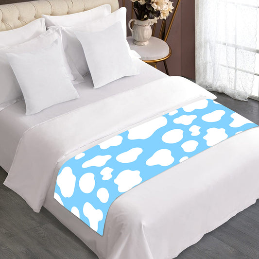 White And Blue Cow Print Bed Runner