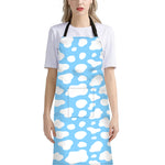 White And Blue Cow Print Bib Apron With Pocket