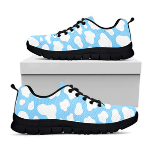 White And Blue Cow Print Black Running Shoes