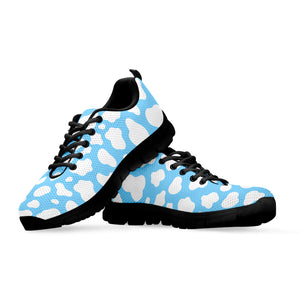 White And Blue Cow Print Black Running Shoes