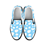 White And Blue Cow Print Black Slip On Sneakers