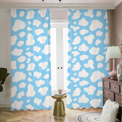 White And Blue Cow Print Blackout Pencil Pleat Curtains