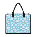 White And Blue Cow Print Canvas Tote Bag