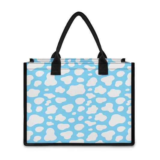 White And Blue Cow Print Canvas Tote Bag