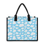 White And Blue Cow Print Canvas Tote Bag