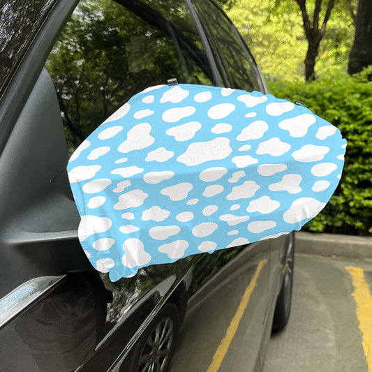 White And Blue Cow Print Car Side Mirror Covers
