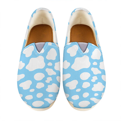 White And Blue Cow Print Casual Shoes
