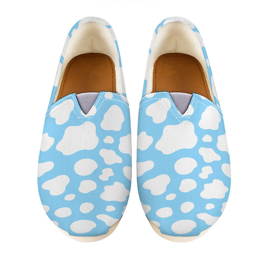 White And Blue Cow Print Casual Shoes