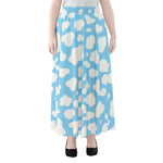 White And Blue Cow Print Chiffon Maxi Skirt
