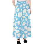 White And Blue Cow Print Chiffon Maxi Skirt