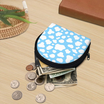 White And Blue Cow Print Coin Purse