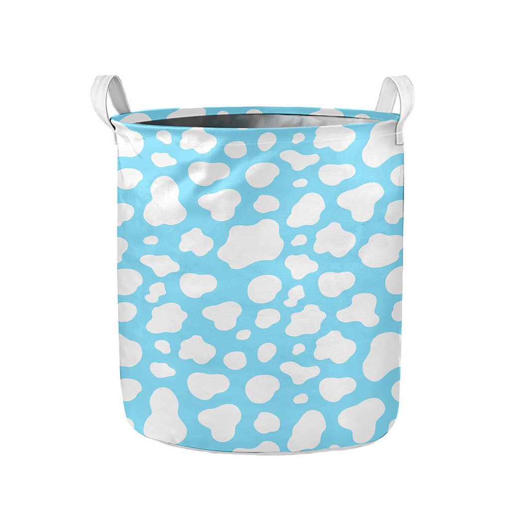 White And Blue Cow Print Collapsible Laundry Basket