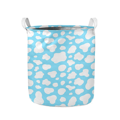 White And Blue Cow Print Collapsible Laundry Basket