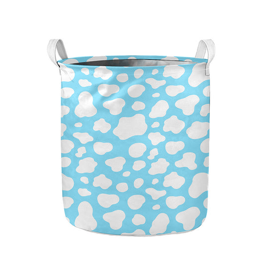 White And Blue Cow Print Collapsible Laundry Basket