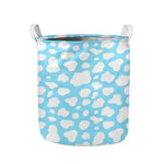White And Blue Cow Print Collapsible Laundry Basket