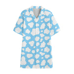 White And Blue Cow Print Cotton Hawaiian Shirt