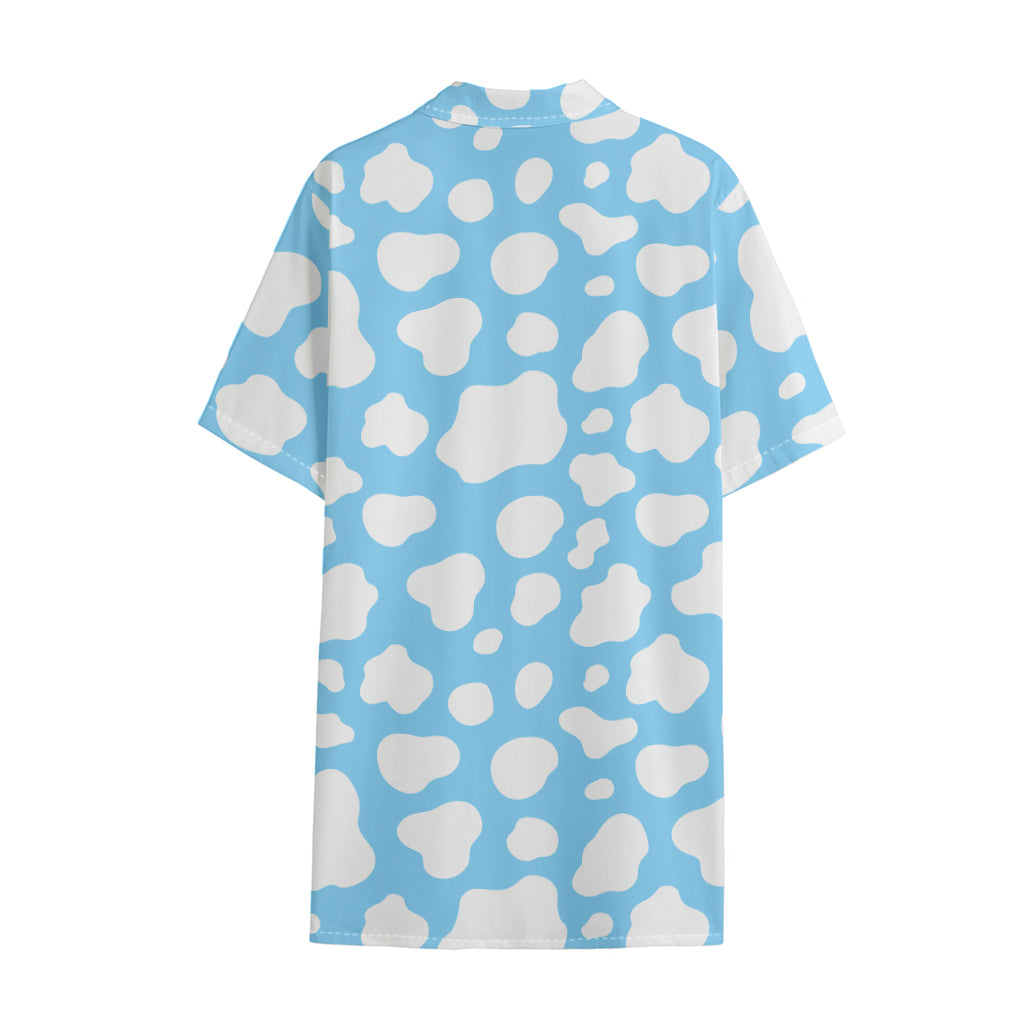 White And Blue Cow Print Cotton Hawaiian Shirt