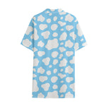 White And Blue Cow Print Cotton Hawaiian Shirt