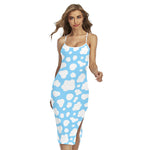 White And Blue Cow Print Cross Back Cami Dress