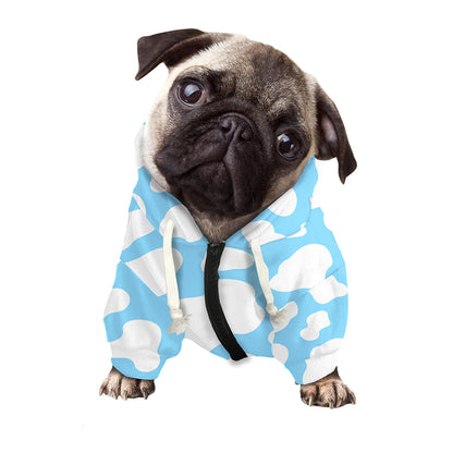 White And Blue Cow Print Dog Zip Up Hoodie