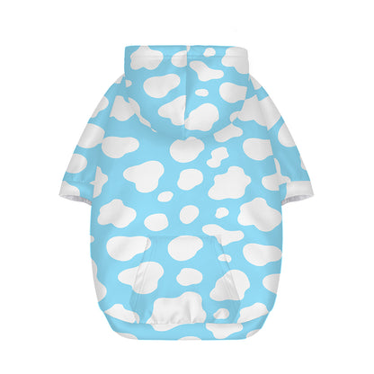White And Blue Cow Print Dog Zip Up Hoodie