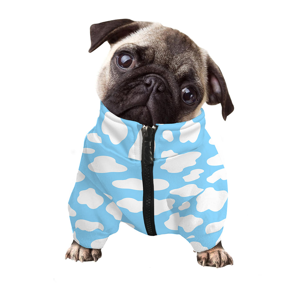 White And Blue Cow Print Dog Zip Up Jacket