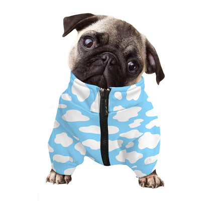 White And Blue Cow Print Dog Zip Up Jacket