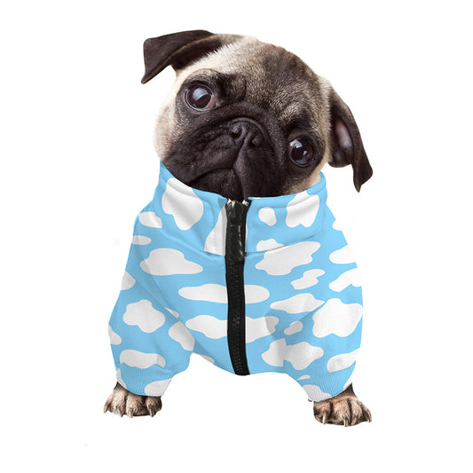 White And Blue Cow Print Dog Zip Up Jacket