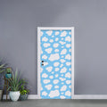 White And Blue Cow Print Door Sticker