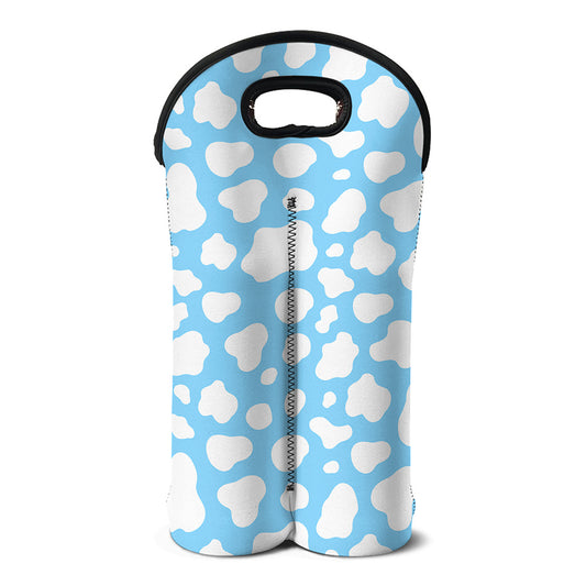 White And Blue Cow Print Double Neoprene Wine Tote