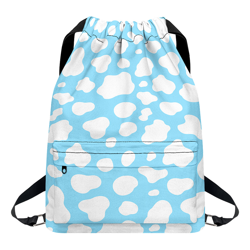 White And Blue Cow Print Drawstring Backpack