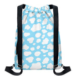 White And Blue Cow Print Drawstring Backpack