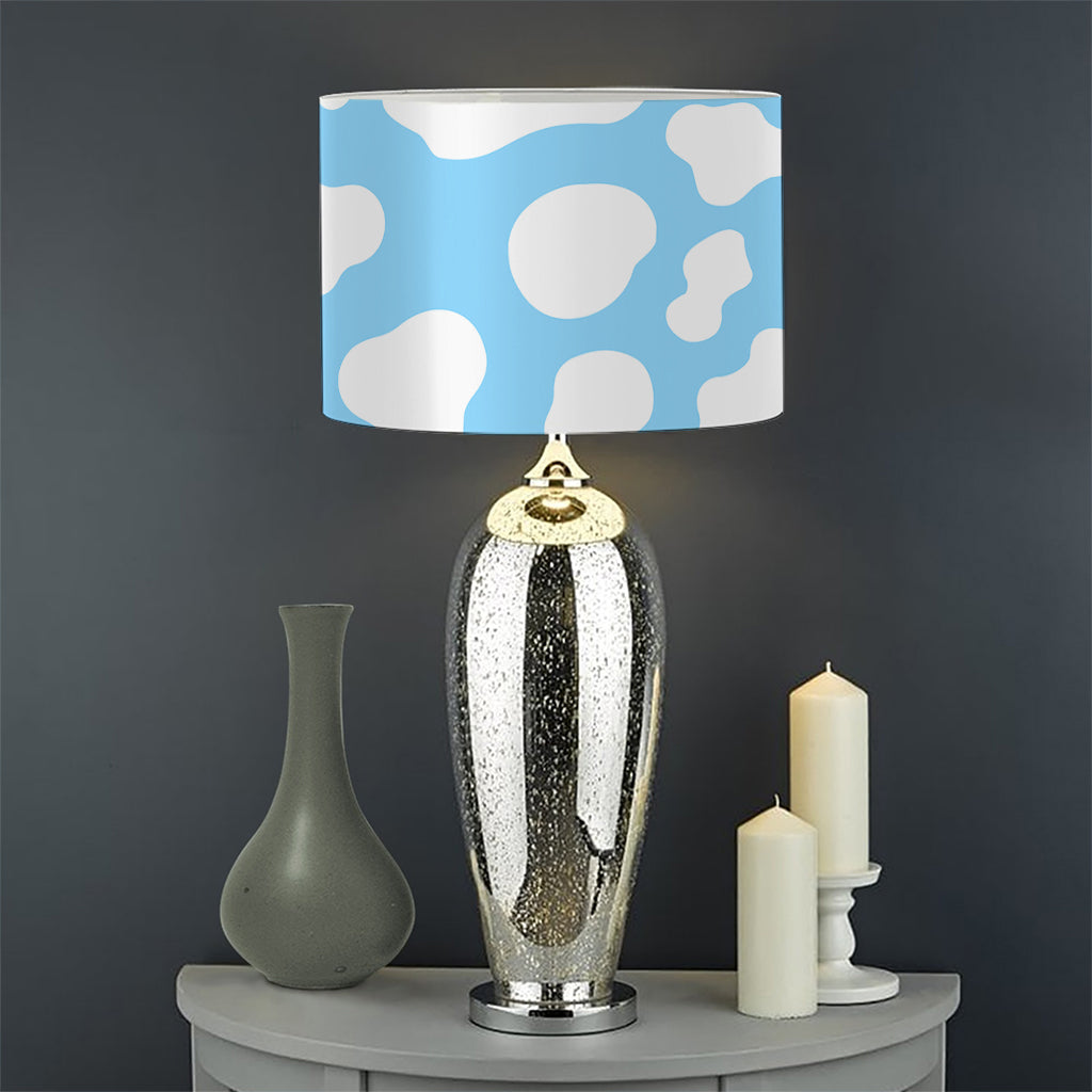 White And Blue Cow Print Drum Lamp Shade