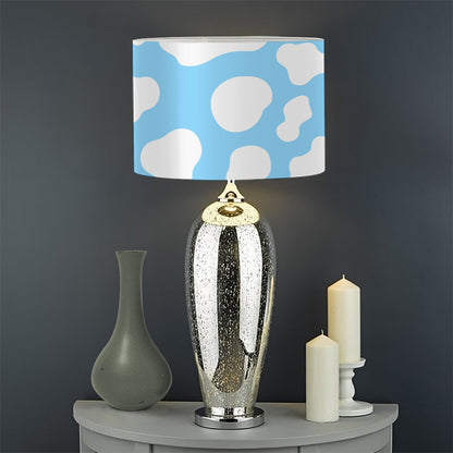 White And Blue Cow Print Drum Lamp Shade