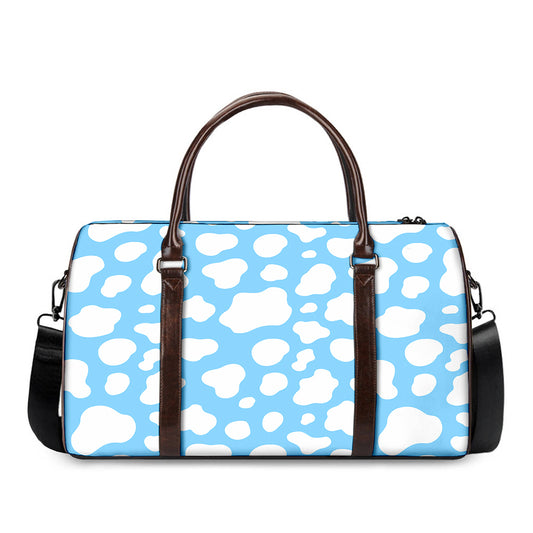 White And Blue Cow Print Duffle Bag