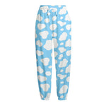 White And Blue Cow Print Fleece Lined Knit Pants