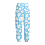 White And Blue Cow Print Fleece Lined Knit Pants