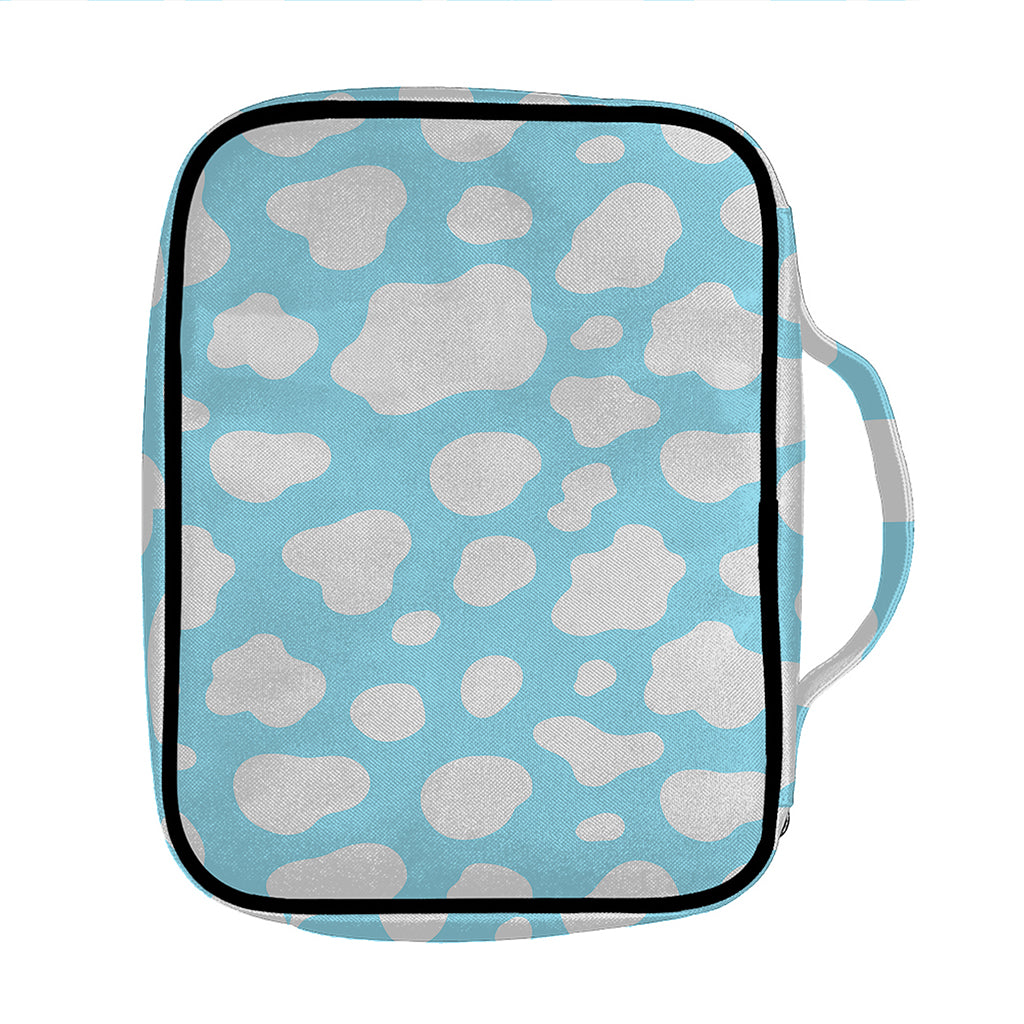 White And Blue Cow Print Front Pocket Bible Bag