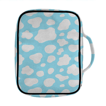 White And Blue Cow Print Front Pocket Bible Bag