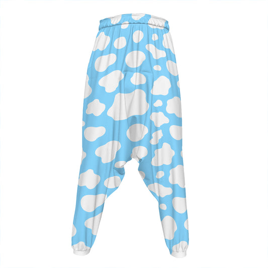 White And Blue Cow Print Hammer Pants